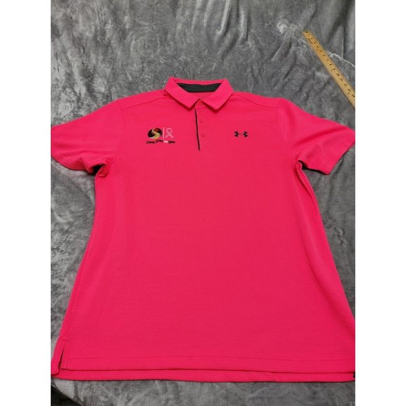 Under Armour Mens Pullover Knit Short Sleeve Hot Pink Polo Logo Shirt Large - Picture 1 of 8
